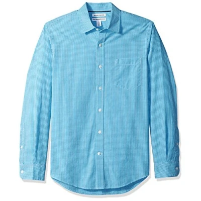 Afbeelding van Amazon Essentials Heren Slim fit Gingham Shirt met lange mouwen Button Down Shirt,Aqua Mini/Gingham,XXL