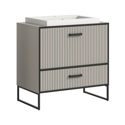 Afbeelding van Bagno wastafel incl. wasbak 1 lade klepdeur lichtgrijs, crèmekleurig.
