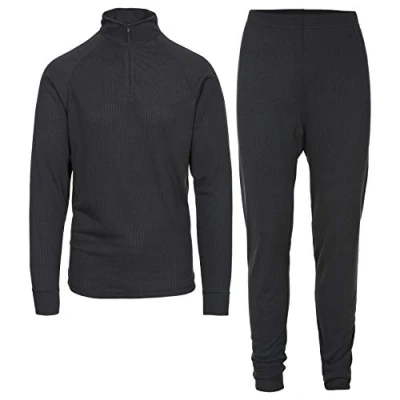 Afbeelding van Trespass Unite360, zwart X, XXS, sneldrogende basislaag set (broek en top met lange mouwen) 170gsm volwassen Unisex, XX Small/2X Small/2XS,