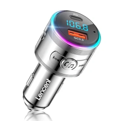 Afbeelding van LENCENT Bluetooth 5.3 FM Transmitter, 48W Snellader PD+QC, Draadloze zender, Adapter, Autolader Radio Adapter met Handsfree Blaffen, 360 Hi Fi, Fast Charge PD Type C+ QC3.0