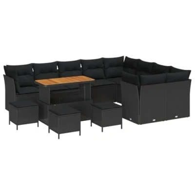 Afbeelding van vidaXL 13 delig Tuin Sofa Set met Kussens Zwart Poly Rattan Acacia