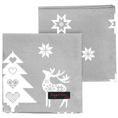 Afbeelding van Ragged Rose Kerstservet katoenen servetten voor kerstthema eettafel setting &amp; zilverwerk zilvergrijze sterservetten geschenkverpakte stoffen set van 4 40 cm x