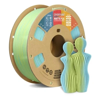 Afbeelding van OVERTURE PLA Matte 3D Printer Filament 1.75mm, 1kg Cardboard Spool (2.2lbs), Dimensional Accuracy +/ 0.02 mm(Light Blue Yellow)