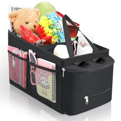 Afbeelding van Romon auto organizer, kofferbak organizer voor en achter, kinderen met scheidingswand, handgrepen meerdere netvakken speelgoed, boeken, snacks, tablets
