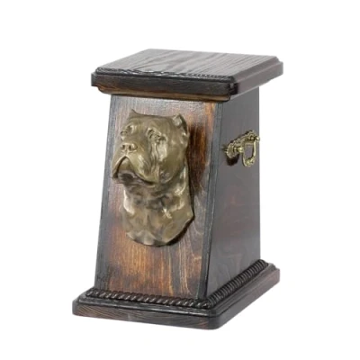 Afbeelding van Art Dog Custom Memorial Urn Handgemaakte Box Koudgegoten bronzen hondenkop op berkenbasis 19cmx32cmx30cm Riet Corso