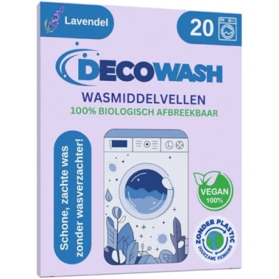 Afbeelding van Wasmiddel Vellen (tot 40 wasbeurten) Strips Ecologisch, Hypoallergeen, Lavendelgeur, Biologisch Afbreekbaar, Vegan &amp; Zonder Plastic Voor Gevoelige Huid, Hand Machinewas