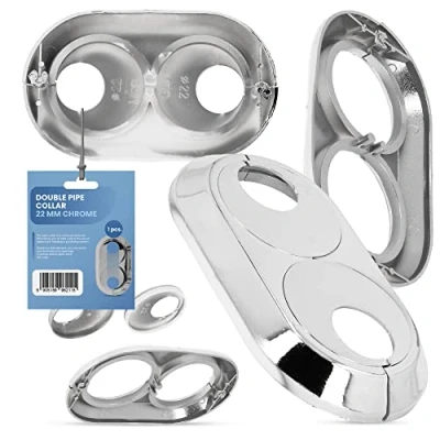 Afbeelding van dubbele rozet 22 mm radiator buisafdekking buis manchet chroom buismanchet buisbehuizing verwarmingsbuismanchet accessoires voor centrale verwarmingssystemen