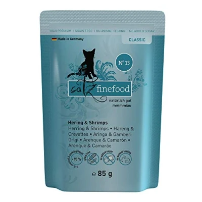 Afbeelding van catz finefood N 13 haring &amp; garnalen fijn voedsel kattenvoer nat, verfijnd met pompoen aloë vera, 16 x 85 g zak