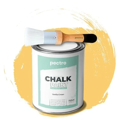 Afbeelding van PECTRO Krijtverf voor meubels 750ml + speciaal houtborstelpakket meubelverf zonder schuren Wood Piant Effect Krijtkleuren (Vanillecrème)