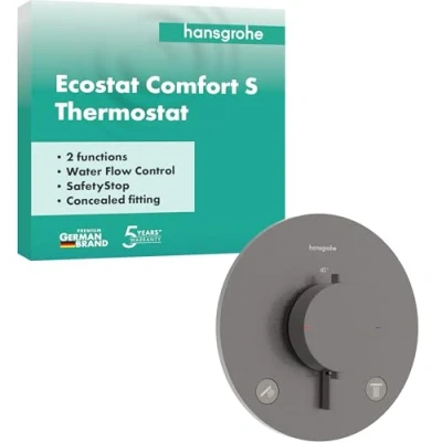 Afbeelding van hansgrohe Ecostat Comfort S thermostaat inbouw, met veiligheidsblokkering (SafetyStop) bij 40 C, voor de douche en badkuip, mengkraan 2 functies, brushed black chrome, 33715340