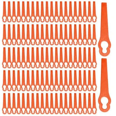 Afbeelding van FUIPVGI 100 stuks vervangende kunststof messen, grasmaaiermessen, 83 mm grasmaaier snijmessen, draadloze grastrimmers, reservemessen voor tuinmaaiers (oranje)