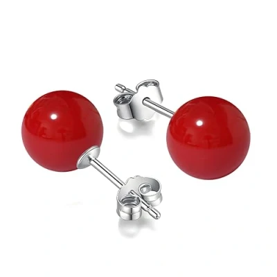 Afbeelding van Schmuckwilli Bagues d&#039;oreilles de Perle shell Du Sud Mer Boucles Mallorca Perles coquillage nacré Argent 925/1000 rouge (8mm) dmo0001