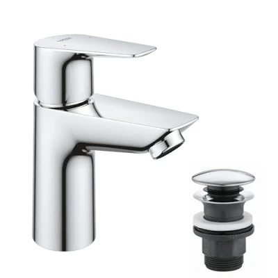 Afbeelding van GROHE Start Edge Wastafelmengkraan met Push Open Afvalset, (metalen hendel, 28 mm keramische cartridge, waterbesparende mousseur 5,7 l/min, staarten 3/8 inch), maat 147 mm, QuickTool inbegrepen,