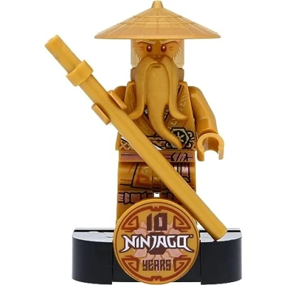 Afbeelding van LEGO Ninjago minifiguur Gouden meester Wu (Sensei Wu, Legacy) met sokkel