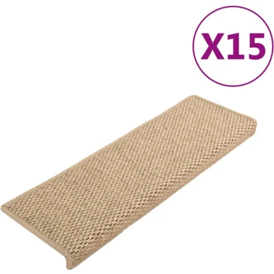 Afbeelding van Trapmatten zelfklevend 15 st sisal look 65x21x4 cm zandkleurig