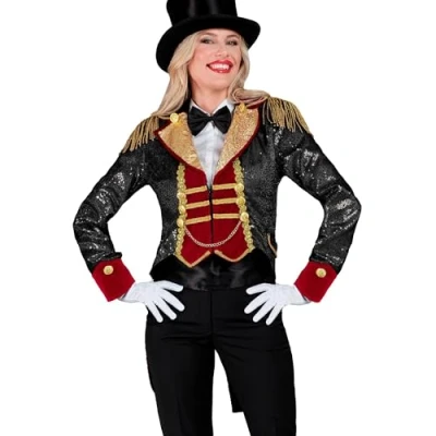 Afbeelding van Widmann Circus Kostuum Pailletten Slipjas Showgirl Shirley Vrouw Rood, Zwart Medium Carnavalskleding Verkleedkleding