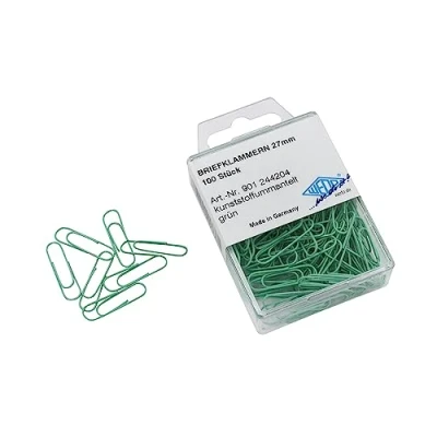 Afbeelding van Wedo 901244204 paperclips (metaal, 27 mm, met kunststof coating) 100 stuks, groen