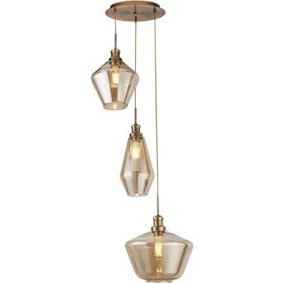 Afbeelding van Searchlight Vide hanglamp Mia 3 lichts koperbrons met amber glas 5423 3AB