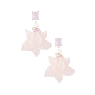 Afbeelding van Bloemen parel feest oorbellen baby roze statement oricidee oorbel