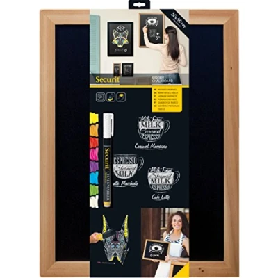 Afbeelding van Wandkrijtbord Securit, Woody, Teak, 30(b)x40(h)cm, incl 1 krijtstift