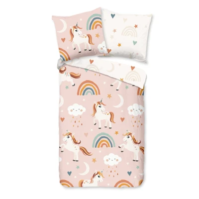 Afbeelding van Pure Kinderdekbedovertrek &quot;eenhorens en regenbogen&quot; Multi (135x200 cm) Microfiber