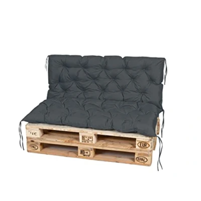 Afbeelding van Garden palletkussen, waterafstotend, premium zitkussen, gewatteerd, 120x80x18 cm, zitkussen voor europallets, palletmeubel, palletbekleding (120x60cm (palletkussen met rugkussen), antraciet)
