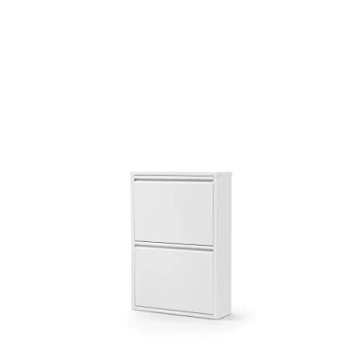 Afbeelding van Alveon Schoenenkast, smal schoenenrek, metaal, schoenenkast met magnetische kleppen, gemonteerd en wandmontage (wit, 2 kleppen)