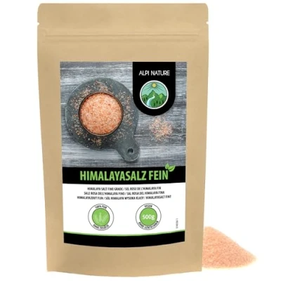 Afbeelding van Roze kristalzout fijn (500g), bekend als Himalayazout uit de Khewra zoutmijnen in Punjab, Pakistan, natuurlijk steenzout