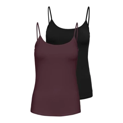 Afbeelding van ONLY Onllove Singlet 2 PACK Top, Dames, Maat: XS, Black/windsor wine