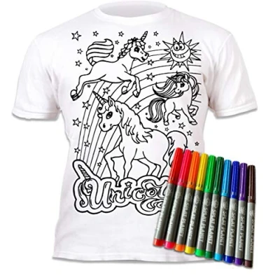 Afbeelding van Splat Planet Kleur in eenhoorn T shirt met 10 niet giftige wasbare magische pennen binnen en was uit (7 8 jaar)