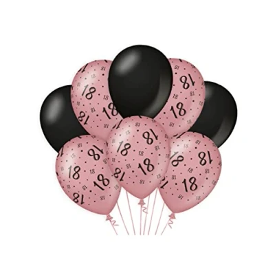 Afbeelding van Ballonnen 18 jaar Rose Goud/Zwart per 8 stuks