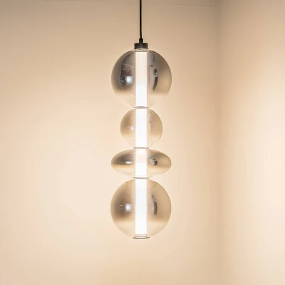 Afbeelding van Eko Light Hanglamp Daphne, grijs transparant glas, hoogte 62 cm