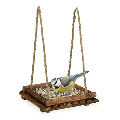 Afbeelding van Relaxdays voedertafel hangend vogelvoederhuisje hout voederstation tuinvogels balkon