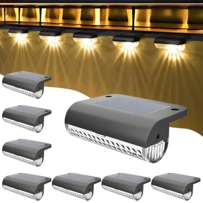 Afbeelding van Anmossi Led zonnelamp voor buiten, tuin, 8 stuks, waterdicht, trappen, treden, hekken, binnenplaats, terras, warm wit