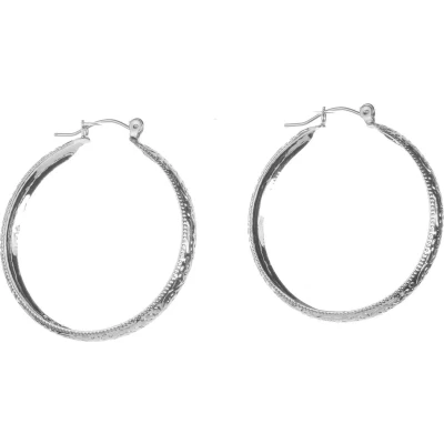 Afbeelding van Behave Oorbellen oorringen met bloemen motief zilver kleur 4cm