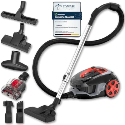 Afbeelding van LEHMANN Typhoon Zakloze Stofzuiger 4000 Watt Cycloon met Set van Opzetstukken Krachtige Mondstukset HEPA Filter, Turboborstel, Stofreservoir 2,5L