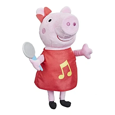 Afbeelding van Peppa Pig Grunz mit Mir Peppa, zingende pluche pop met rode jurk en strik, zingt 3 liedjes, geschikt voor kinderen vanaf jaar