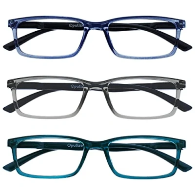 Afbeelding van Opulize Seebril met blauw lichtfilter, smal frame, veerscharnieren, verbetert de slaap, gaming computer, anti reflectie, voor heren en dames, B9, blauw/grijs/turquoise, 3 Coppie