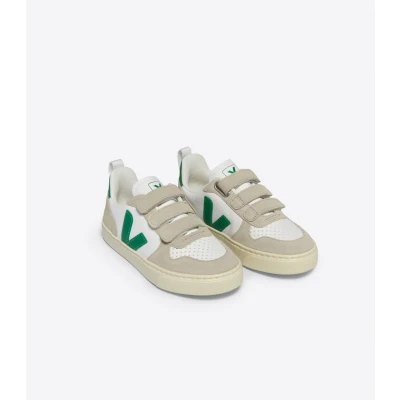Afbeelding van Veja Small V10 Unisex Sneakers laag voor kinderen, Maat: 23, Extra white/emeraude Leer/ synthetisch