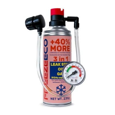 Afbeelding van r134a gas, koelmiddel, koelmiddel navulsetset, klimaatgas r134a, FREEZEECO 3in1 HOBBY met geïntegreerde drukslang manometer