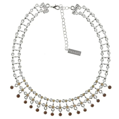 Afbeelding van Behave Ketting zilver kleur steentjes bruin dames 40 cm