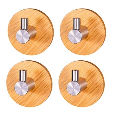 Afbeelding van Yhuasia bamboe zelfklevende haken, 4 stuks handdoekhaken, zelfklevend, voor thuis, badkamer, keuken, hangmantel, handdoeksleutel, bal
