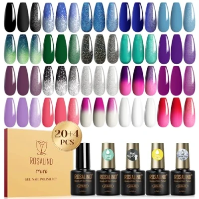Afbeelding van ROSALIND UV nagellak Thermo 24 stuks Zwart Blauw Groen Paars Glitter Schellak Set