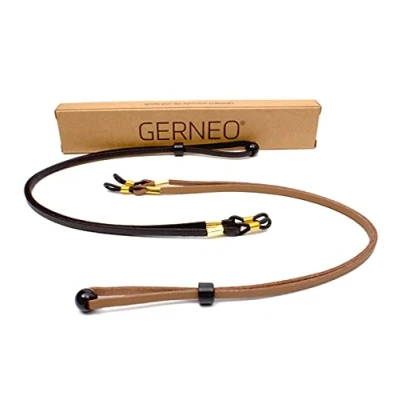 Afbeelding van GERNEO® Bilbao hoogwaardige brillenband in leder en suède look uniseks PU brillenkoord voor zonnebrillen leesbrillen band zwart lichtbruin houders goud, bruin., M
