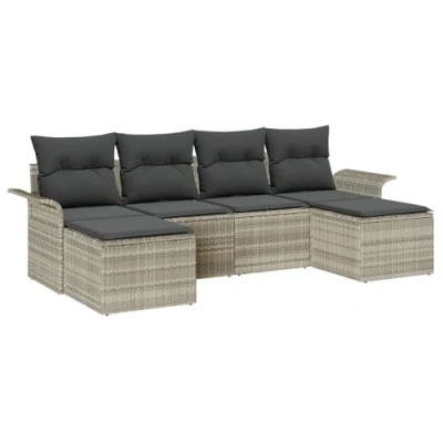 Afbeelding van vidaXL 6 delige Tuin Sofa Set met Kussens Lichtgrijs Poly Rattan