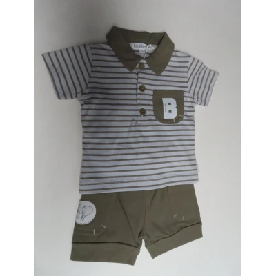 Afbeelding van Ensemble Jongens Polo + shortje grijst /taupe 6 maand 68