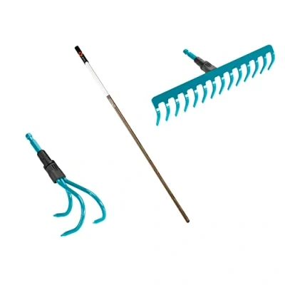 Afbeelding van Gardena combisystem bodemverzorgingsset: set bestaande uit hark, cultivator en houten steel van 130 cm, geschikt voor bodembewerking onkruidverwijdering (17355 60)