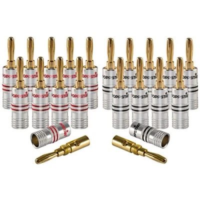 Afbeelding van Poppstar 20x High End Bananenstekker, voor Luidsprekerkabel (tot 6 mm²), Speakers, Luidspreker, AV Receiver, 24k Vergulde Contacten (10x zwart, 10x rood)