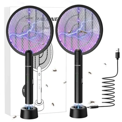 Afbeelding van PALONE Elektrische vliegenmepper 4000 V insectenverdelger racket, 2 in 1 vliegenkiller met 1200 mAh batterij, oplaadbare muggenmoordenaarslamp 3 lagen veiligheidsnet voor binnen en buiten (zwart x
