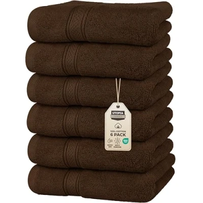 Afbeelding van Utopia Towels Hoogwaardige beige handdoeken 100% gekamd ringgesponnen katoen, ultra zacht en zeer absorberend, 600 g/m² extra grote dikke van 41 x 71 cm, hotel spa kwaliteit (set 6)